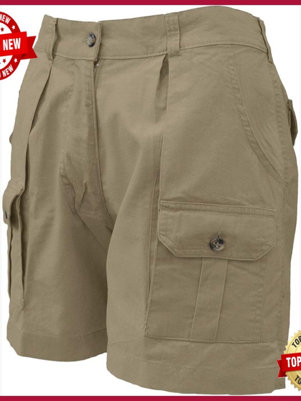 Women's Cargo Shorts with 5 Pockets Mid Rise Elastic Waist 100% Cotton 5.5"